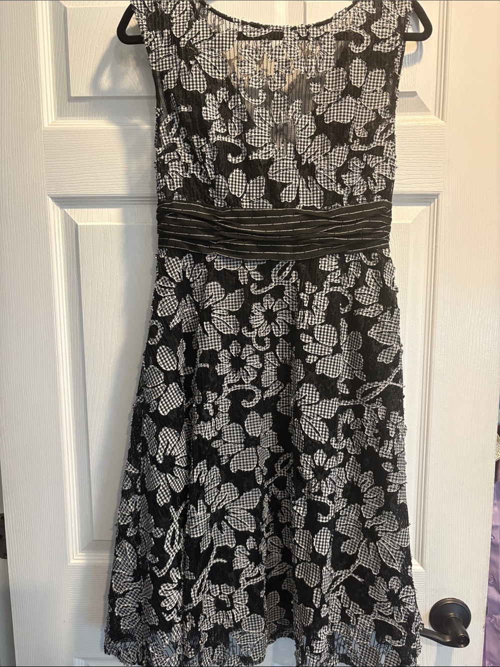 Anthropologie ett:twa Sommer Floral Lace Midi Dress size 6 Black White Boatneck